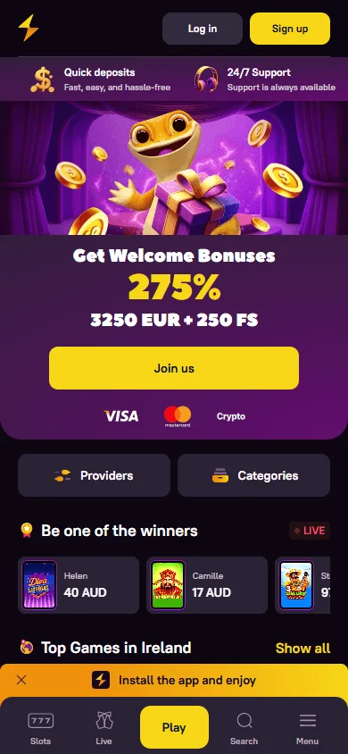 Zoome Casino home interface on a mobile device